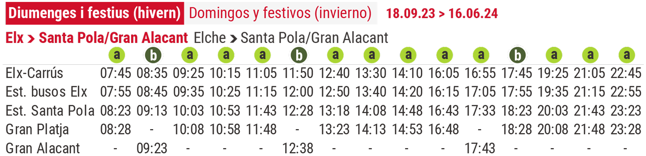 Elche Santa Pola Gran Alacant domingos