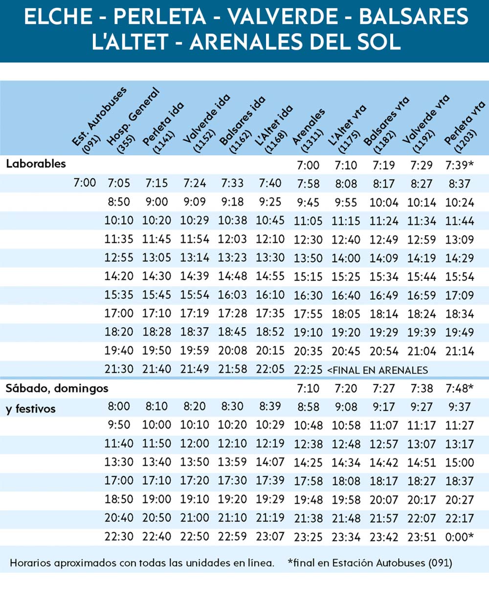 Horarios Autobuses Elche Pedanías Verano