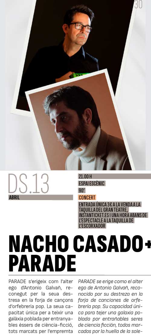 Nacho Casado+Parade, en concierto, Sala Escorxador
