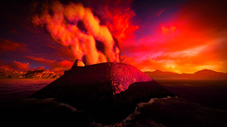 Krakatoa en Erupción