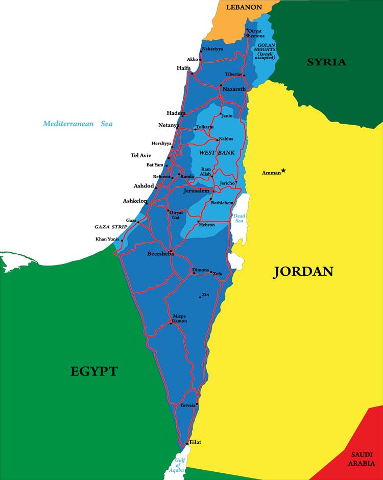 Mapa de Palestina, actual Israel