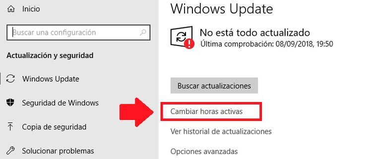 cambiar horas activas windows 10