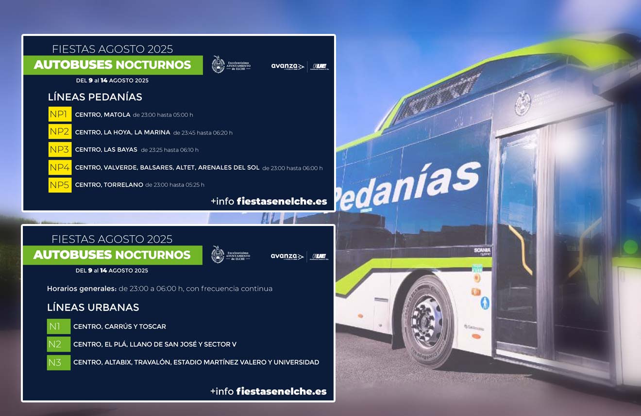 Fiestas de Agosto 2025: Autobuses Nocturnos en Elche 